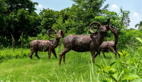 Eco-friendly animal sculpture made from recycled materials at Jungle Trail Noida