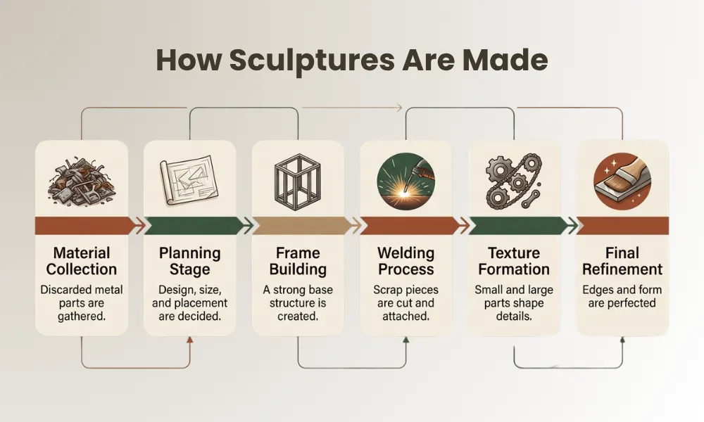 How are Sculptures at Jungle Trail Noida made?