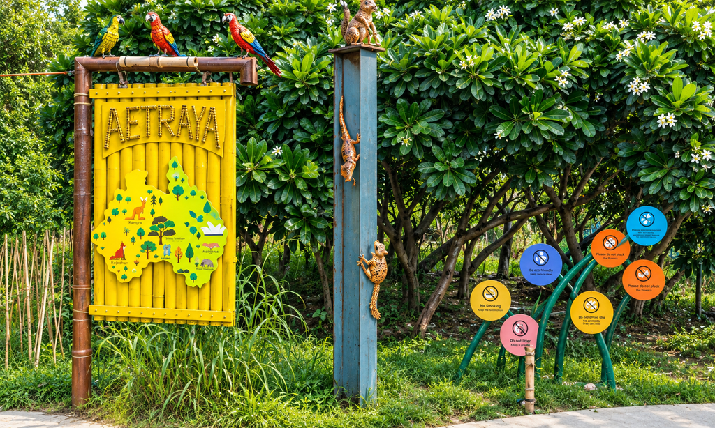 Brown bears, deer, and owls sit among installations 